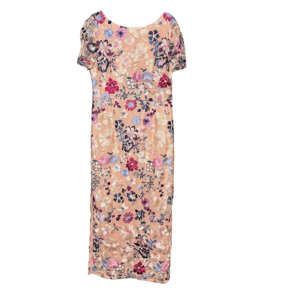 JS Collections Embroidered Floral Formal Dress Womens 14 Nude Pink Blue MOB